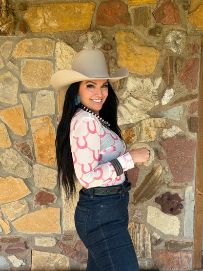 Pink Horse Shoe Mesh Top