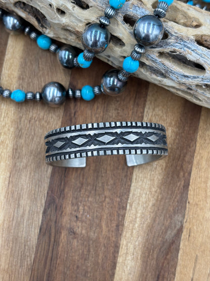 All Silver Cuff #3 by Jerald Tahe, Navajo