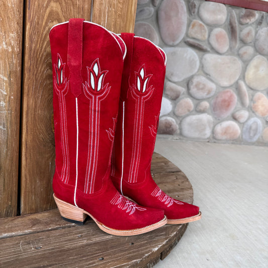 Signature Turquoise Reata Boot – The Valentina Roja Red Suede Tulip Top Snip Toe Boot