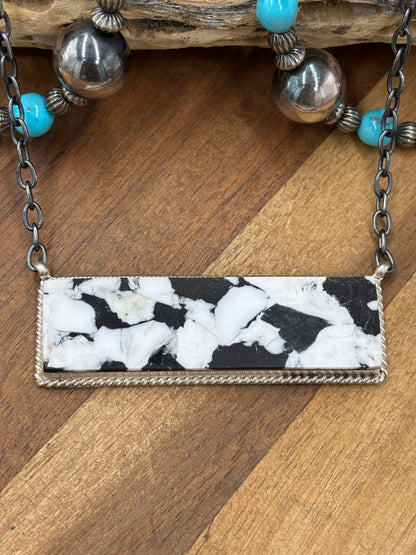 White Buffalo Mojave #917-45E XL Bar Necklace by Brandon Etcitty, Navajo