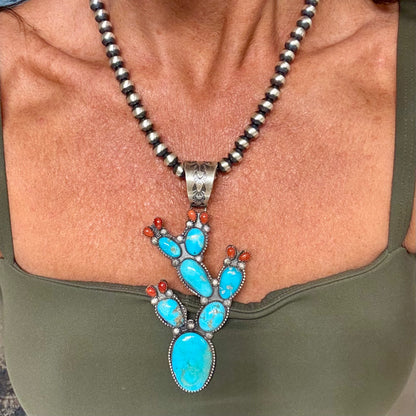 Kingman and Coral Cactus Pendant