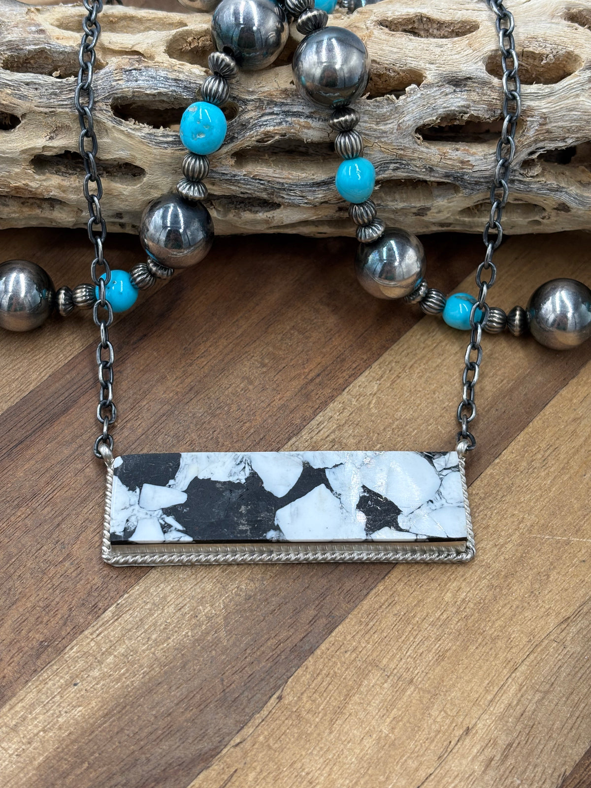 White Buffalo Mojave #917-50C XL Bar Necklace by Brandon Etcitty, Navajo