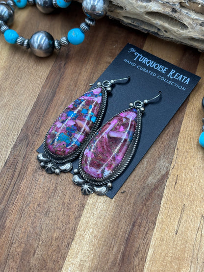 Pink Dahlia Earrings by Richard Jim, Navajo