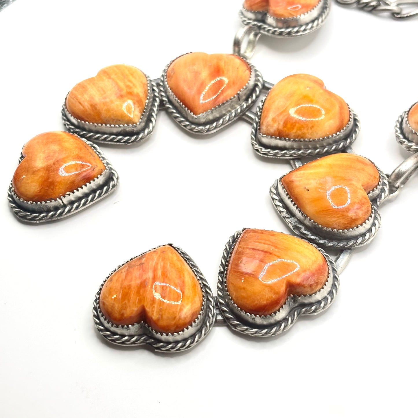 18" Orange Spiny Oyster Heart Necklace by Navajo Artist Gilbert Nez