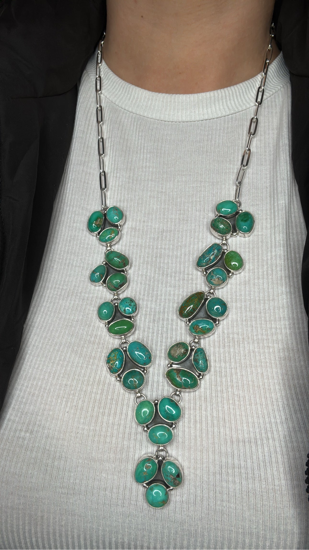 Turquoise Lariat Cluster Necklace