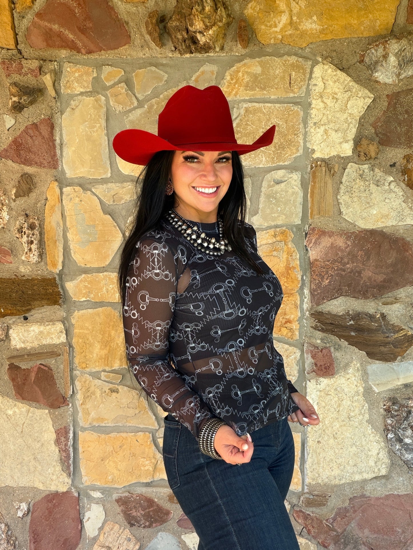 Black Snaffle Bit Mesh Top