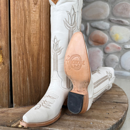 Signature Turquoise Reata Boot – The Charlotte Bone Tulip Top Snip Toe Boot