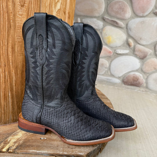 Signature Turquoise Reata Men's Boot – Exotics - The Adrian, Black Python Square Toe Boot