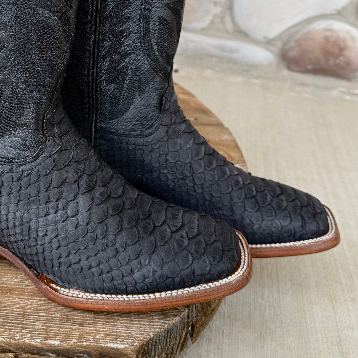 Signature Turquoise Reata Men's Boot – Exotics - The Adrian, Black Python Square Toe Boot