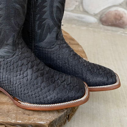 Signature Turquoise Reata Men's Boot – Exotics - The Adrian, Black Python Square Toe Boot
