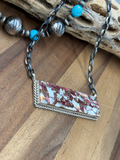 Spiny Bronze Mojave #917-49D XL Bar Necklace by Brandon Etcitty, Navajo