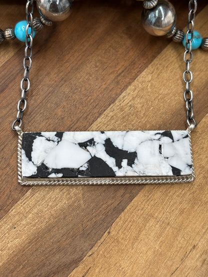White Buffalo Mojave #917-45F XL Bar Necklace by Brandon Etcitty, Navajo