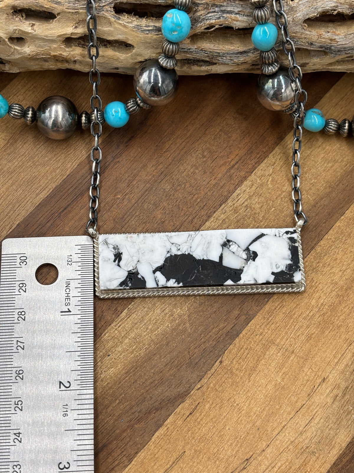 White Buffalo Mojave #917-50A XL Bar Necklace by Brandon Etcitty, Navajo