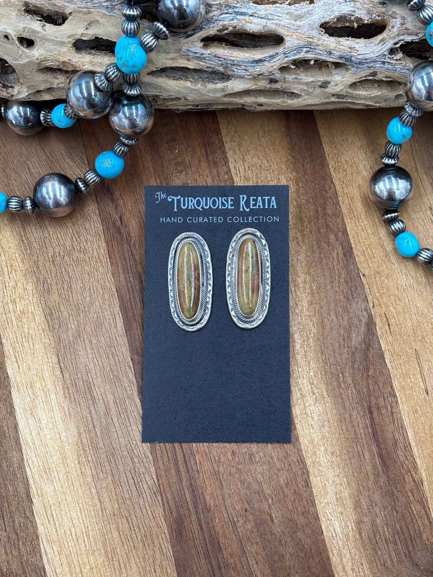 Ribbon Royston Turquoise Stud Earrings by Carlos Francisco, Navajo