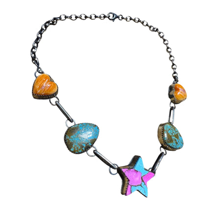 Cotton Candy Star Choker by Tia Long, Navajo