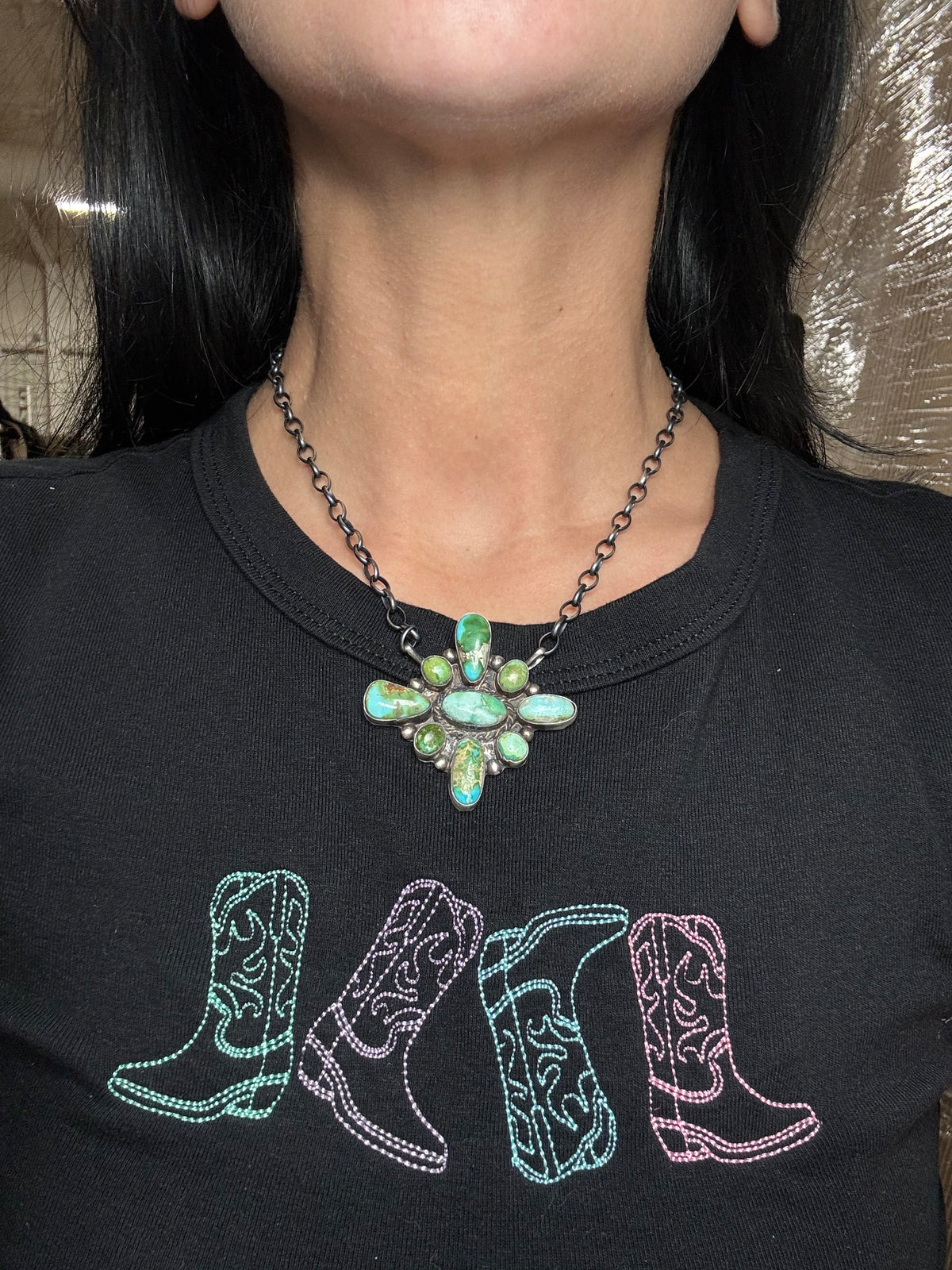 Sonoran Gold #917-52 Cluster Necklace by Wilson Dawes, Navajo