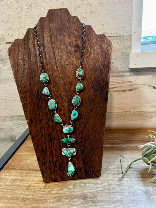 Royston Turquoise 20" Necklace Lariat and Earrings Set by Darrin Livingston