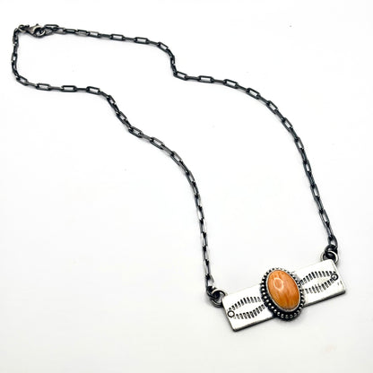 18" Orange Spiny Oyster Stamped Bar Necklace