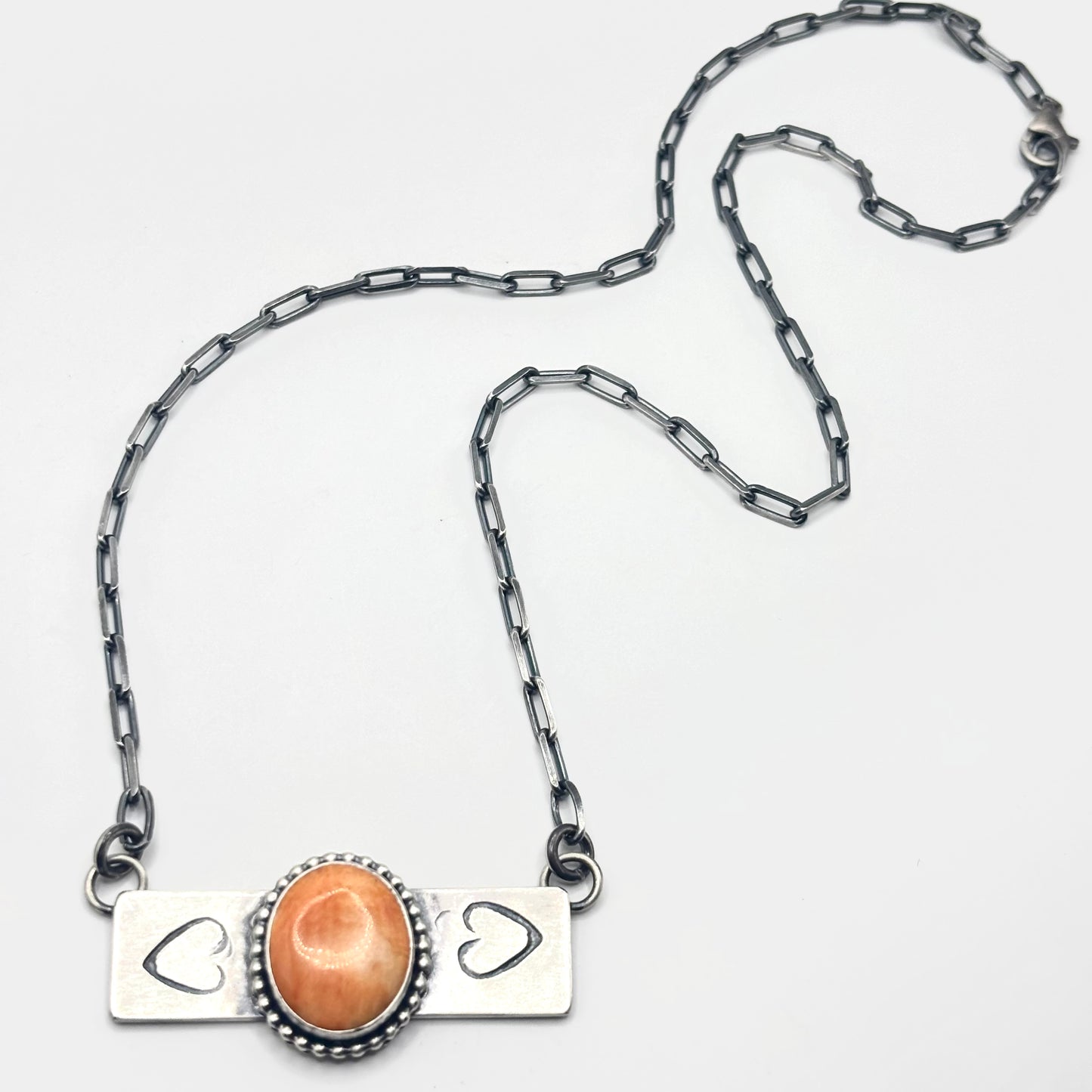 18" Orange Spiny Oyster Stamped Bar Necklace Made by Danny Henio