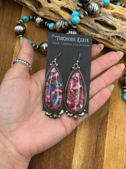 Pink Dahlia Earrings by Richard Jim, Navajo