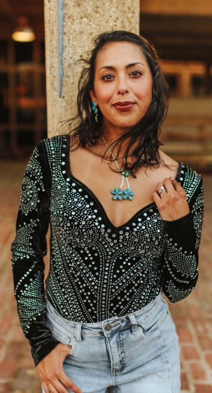 Midnight Mirage Velvet Rhinestone Bodysuit