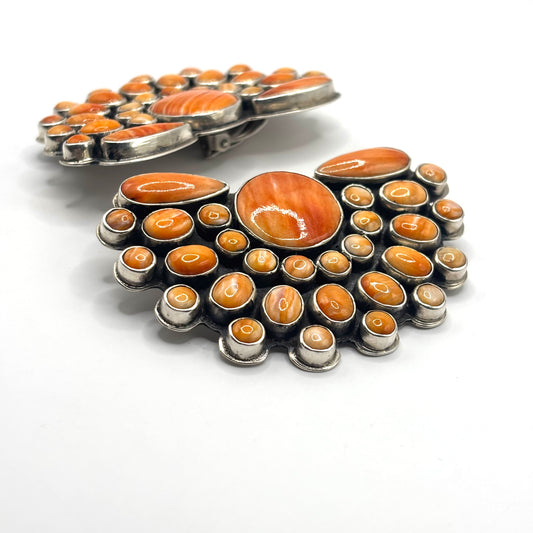 Orange Spiny Clip On Cluster Earrings by Master Silversmith Federico Jimenez