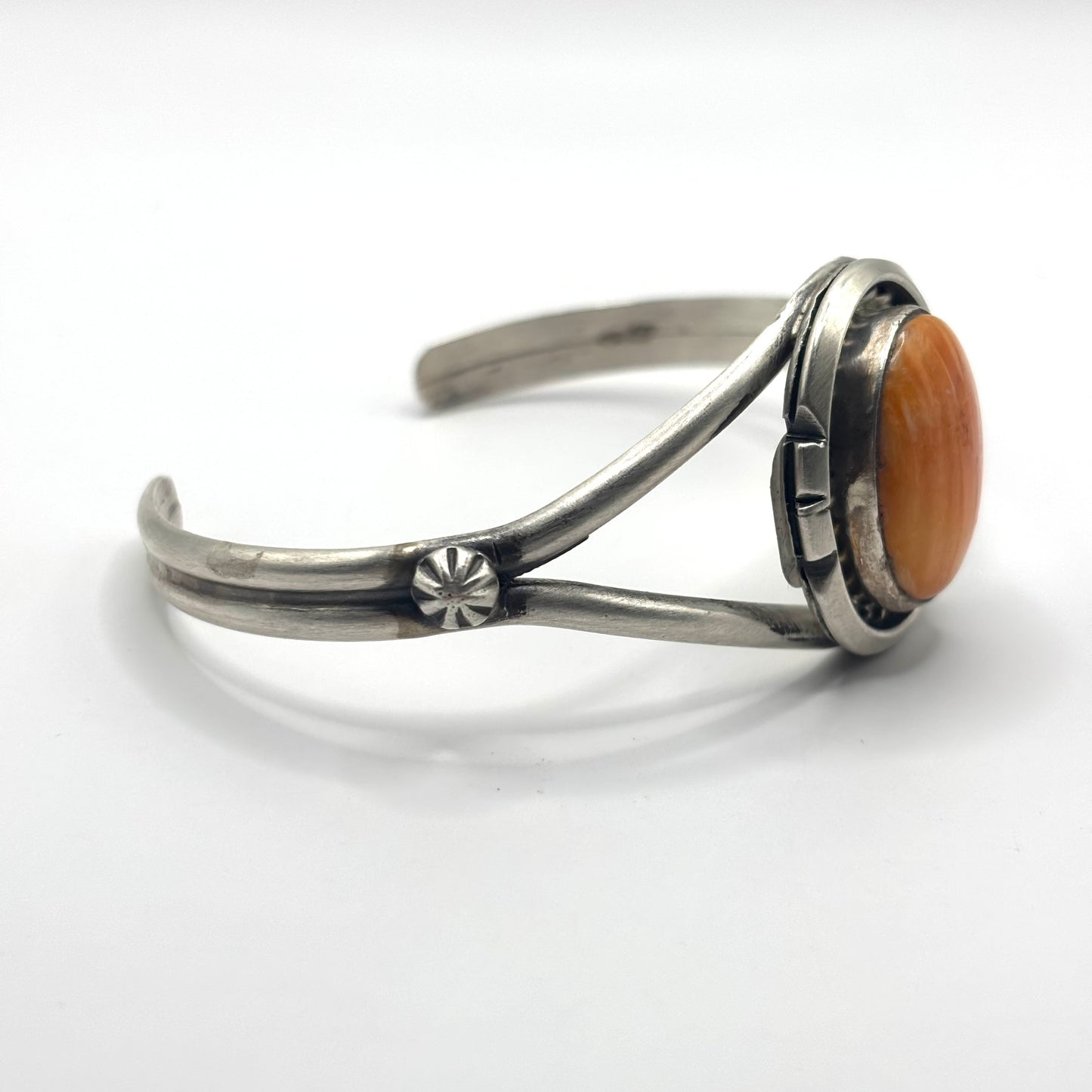 Sterling Silver Cuff Bracelet with Orange Spiny Oyster by Augustine Largo, Navajo