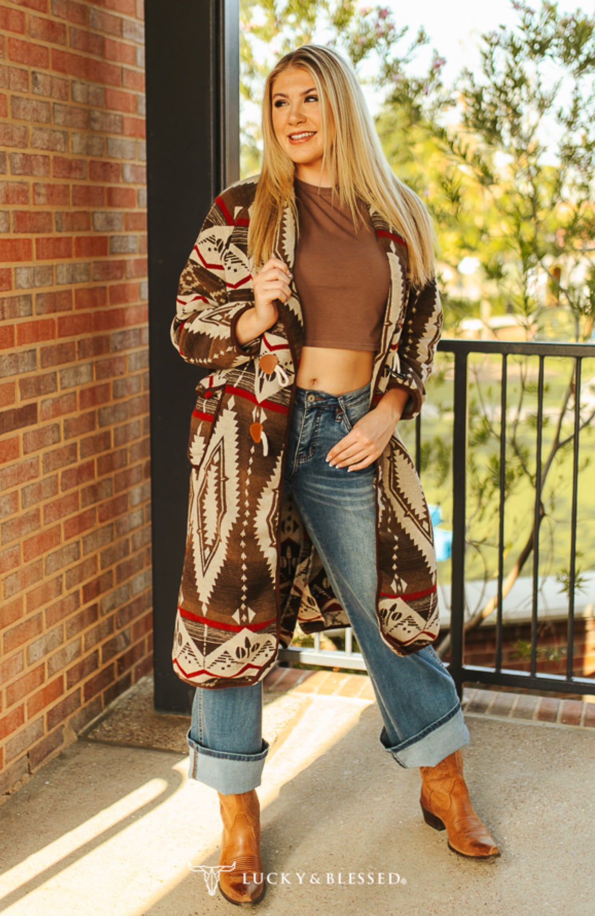 The Monica Mocha Aztec Long Coat