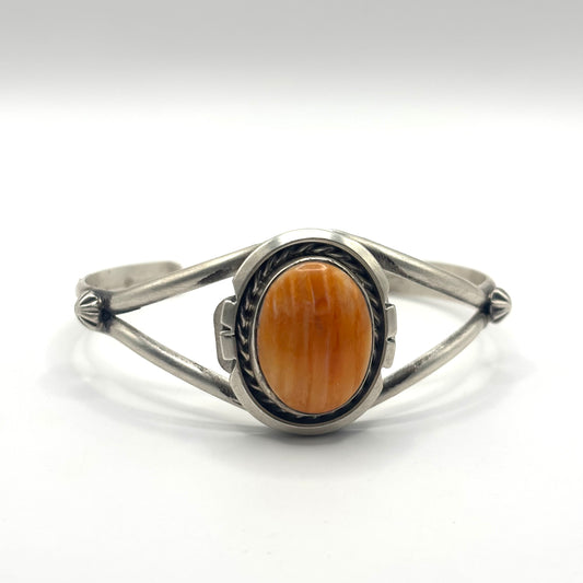 Sterling Silver Cuff Bracelet with Orange Spiny Oyster by Augustine Largo, Navajo