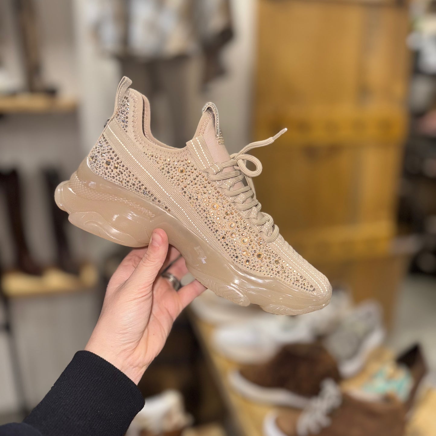 The Maxima Blush Rhinestone Sneaker by Steve Madden (fit 6-6.5, 7-7.5)