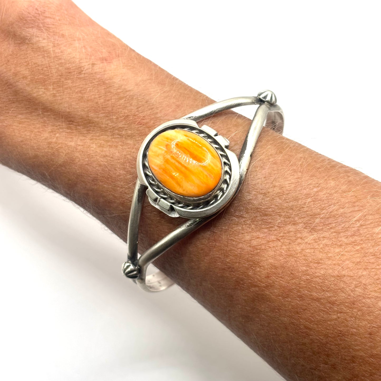 Sterling Silver Cuff Bracelet with Orange Spiny Oyster by Augustine Largo, Navajo