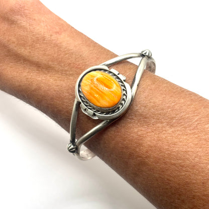 Sterling Silver Cuff Bracelet with Orange Spiny Oyster by Augustine Largo, Navajo
