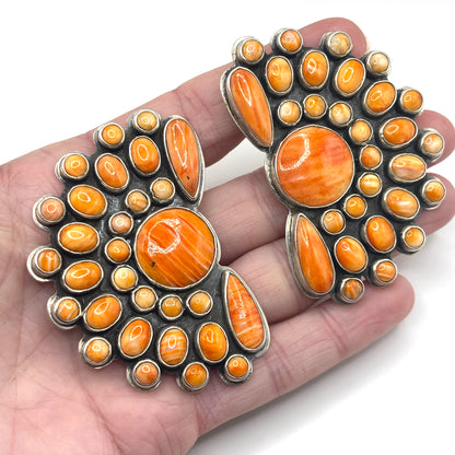 Orange Spiny Clip On Cluster Earrings by Master Silversmith Federico Jimenez