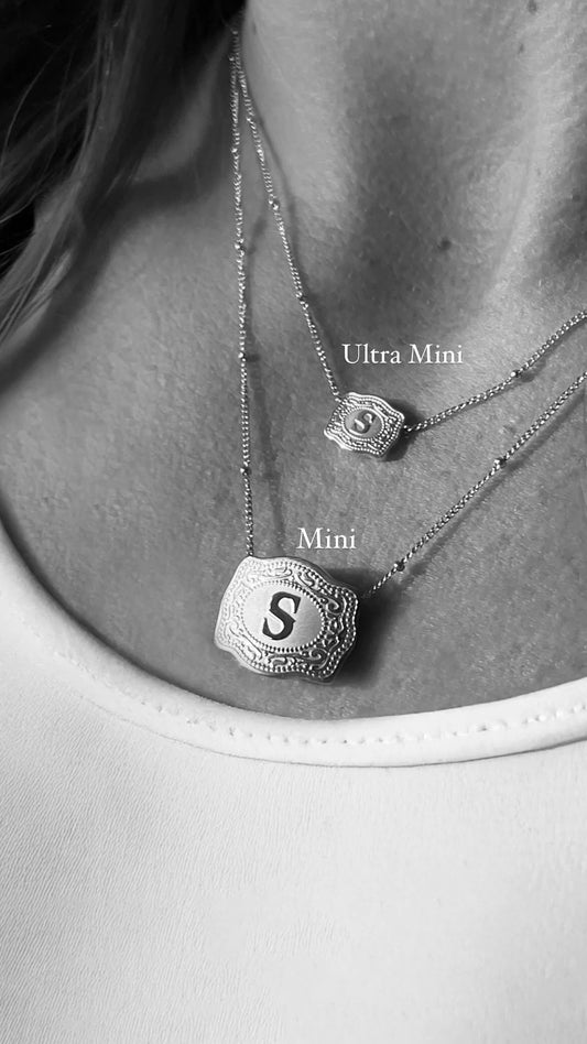 SpurWest Ultra Mini Belt Buckle Necklace Initials in Silver