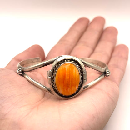 Sterling Silver Cuff Bracelet with Orange Spiny Oyster by Augustine Largo, Navajo