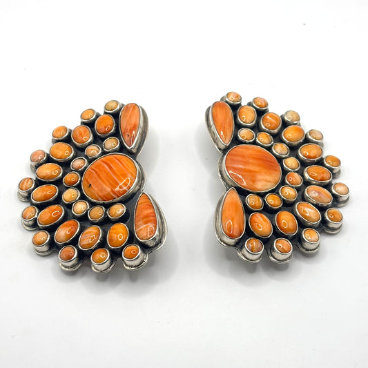 Orange Spiny Clip On Cluster Earrings by Master Silversmith Federico Jimenez