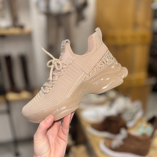 The Maxima Blush Rhinestone Sneaker by Steve Madden (fit 6-6.5, 7-7.5)
