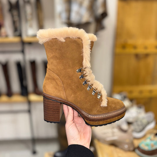 The Mountain Mama Fur Heeled Lace Up Boots Scoops by Steve Madden
