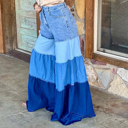 Blue Bird Tiered Denim Pants