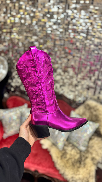 Dancing Queen Metallic Pink Cowboy Boot
