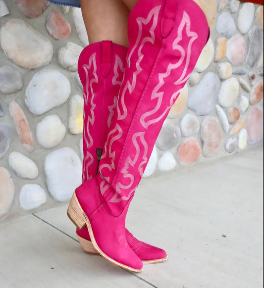 The Tootie Fruity Tall Liberty Black Womens Allyssa Nobuck Grease Fuchsia Boots