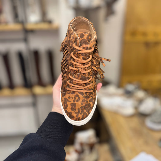 The Stella Nick Fringe Leopard Lace Up Hidden Wedge Sneaker Shoe