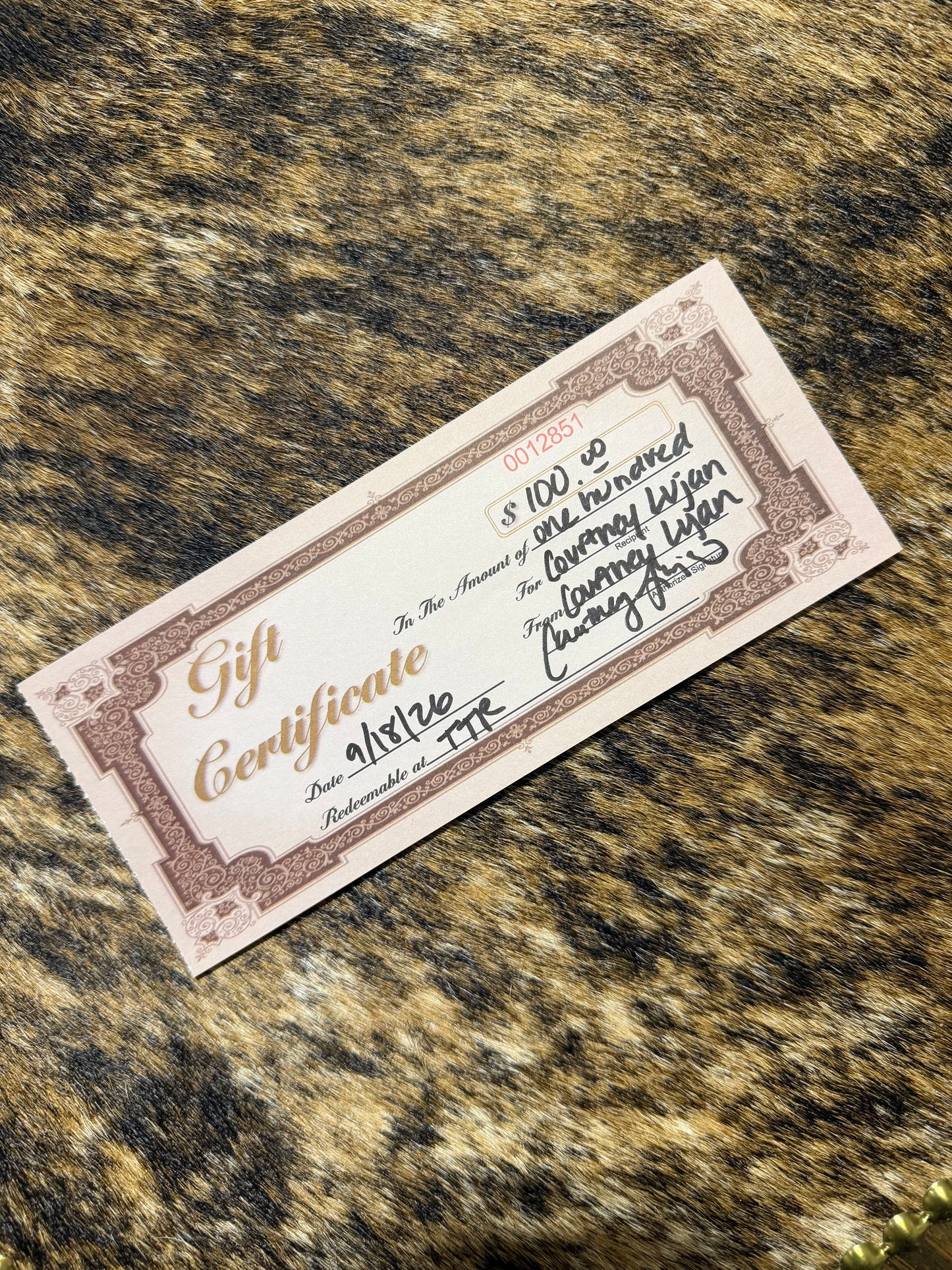 Physical Printed Gift Certificate