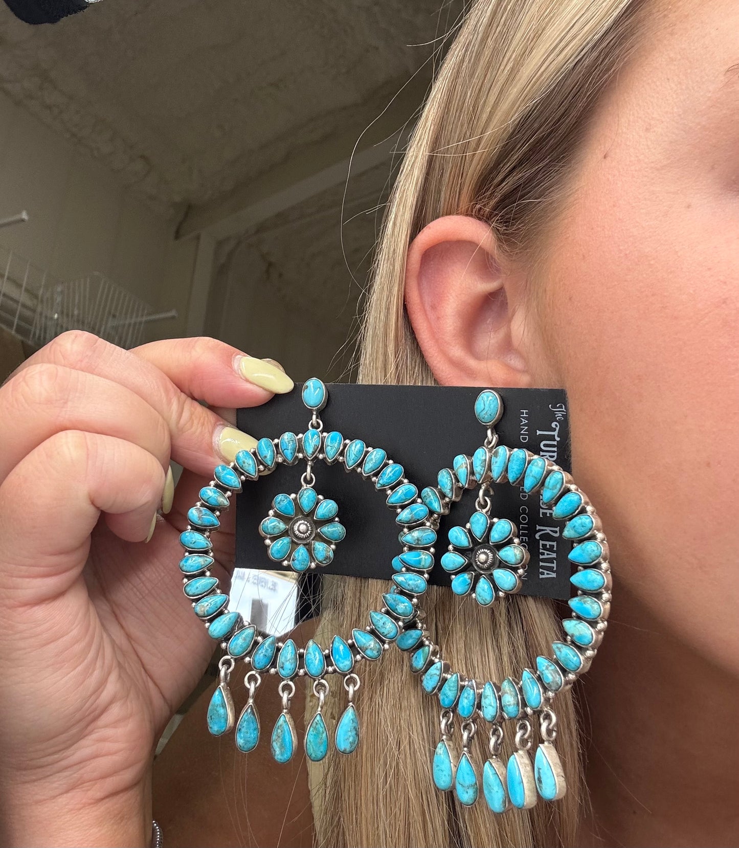 Turquoise Fancy Stud Circle Earrings