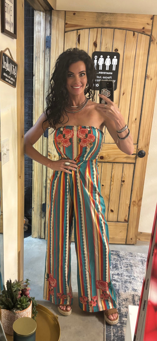 The Wildflower Serape Sunset Strapless Jumper