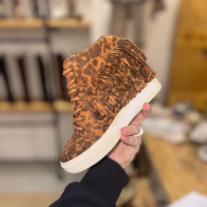 The Stella Nick Fringe Leopard Lace Up Hidden Wedge Sneaker Shoe