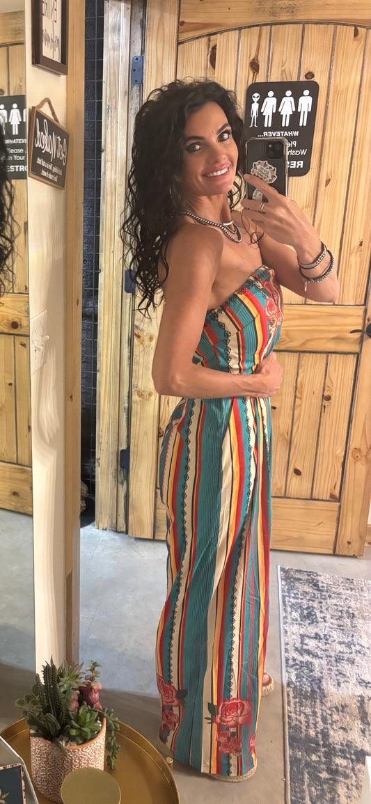 The Wildflower Serape Sunset Strapless Jumper