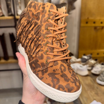The Stella Nick Fringe Leopard Lace Up Hidden Wedge Sneaker Shoe
