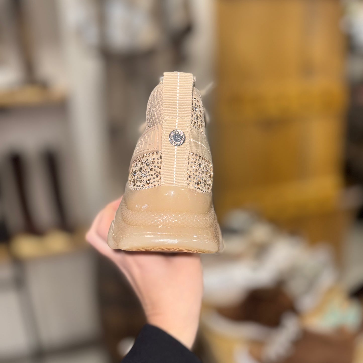 The Maxima Blush Rhinestone Sneaker by Steve Madden (fit 6-6.5, 7-7.5)