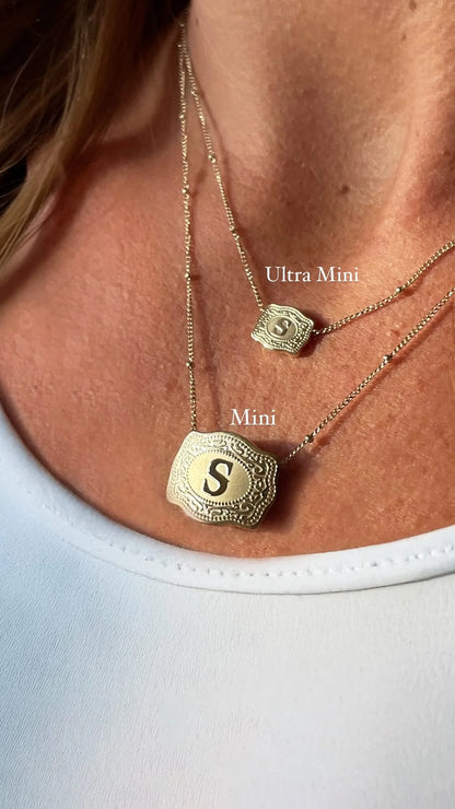 SpurWest Ultra Mini Belt Buckle Necklace Initials in Gold